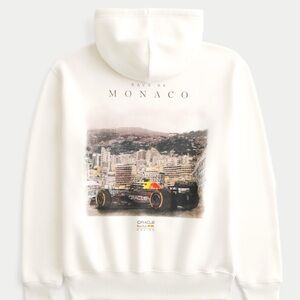 Hollister Men's White Relaxed Oracle Red Bull Racing Graphic Hoodie Sz M F1 Race